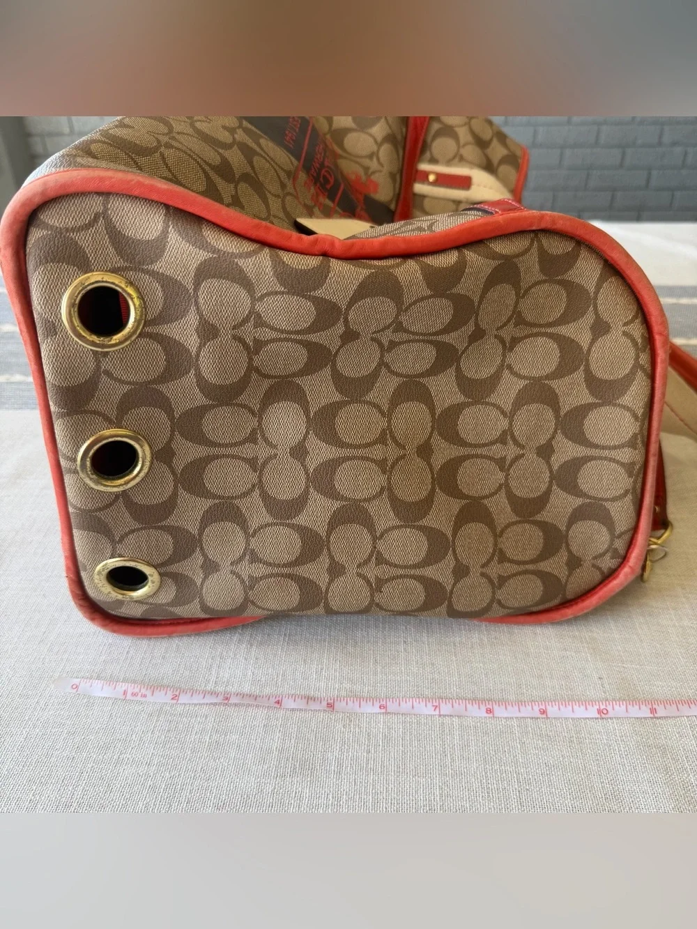 Rare Coach Heritage Stripe Pet Carrier Dog Purse Old Money Luxury Travel Orange